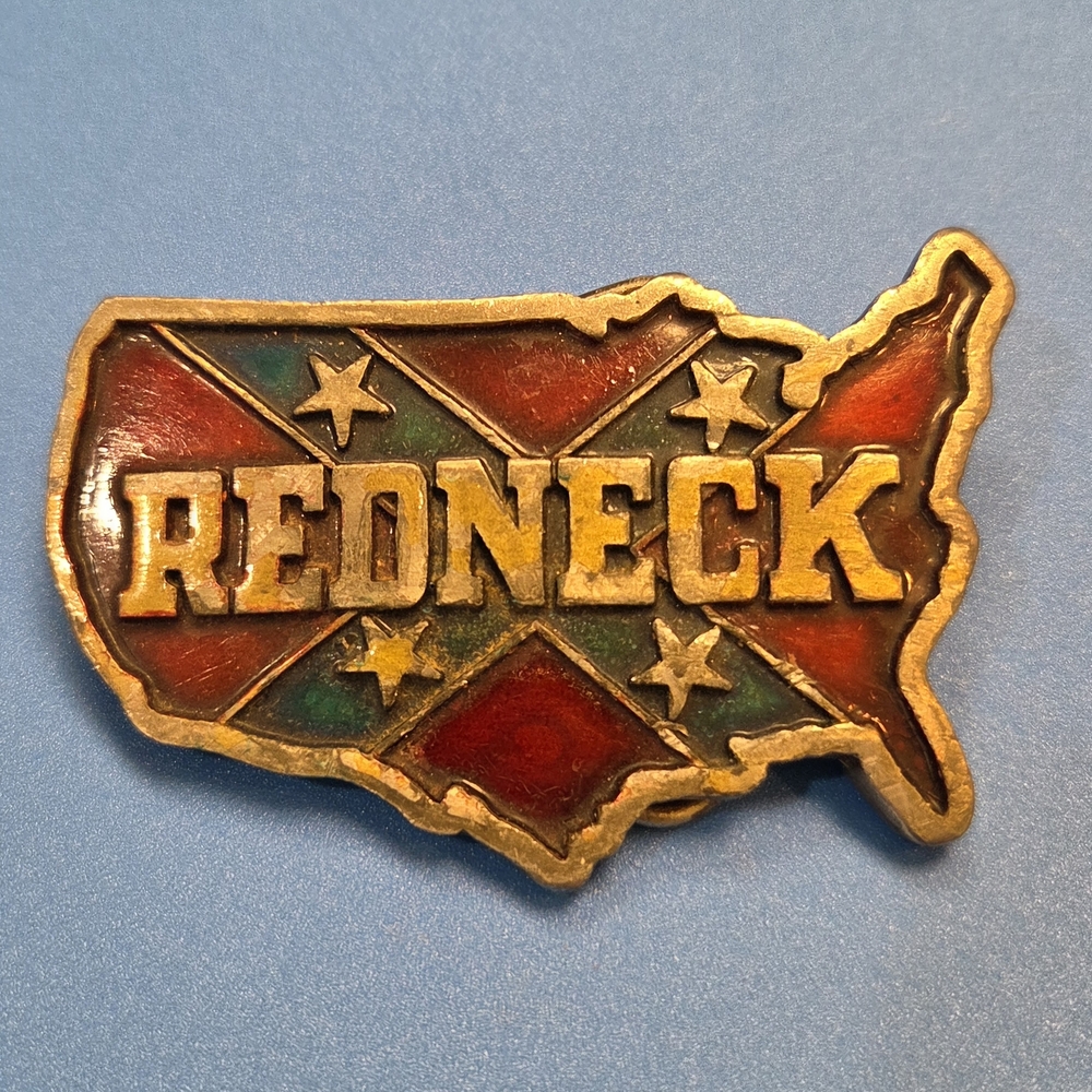 Redneck USA Map Belt Buckle - Gold and Red